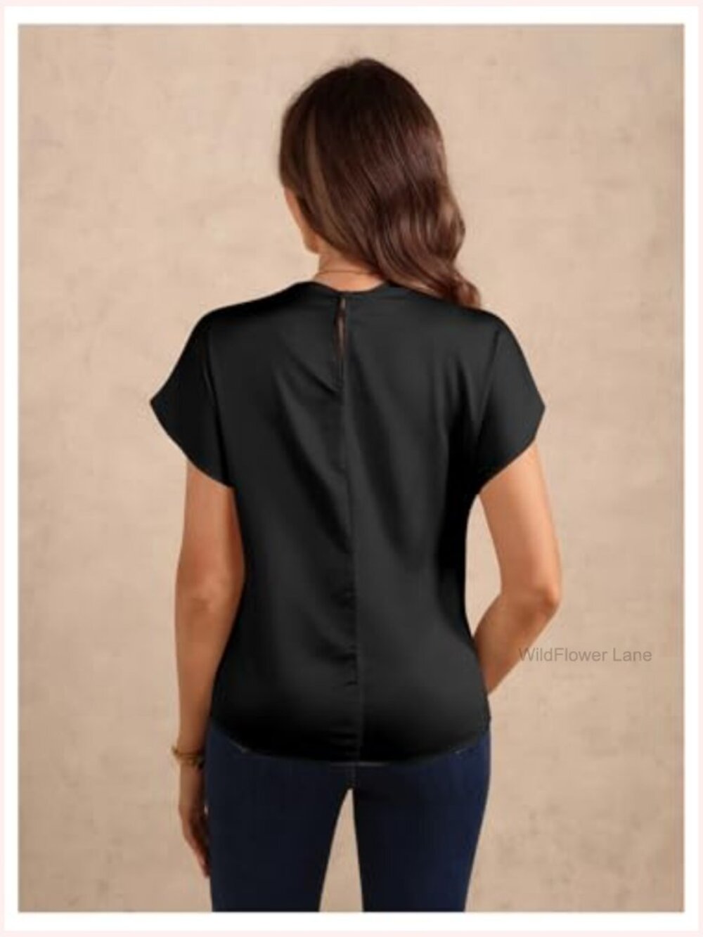 Mock Neck Satin Blouse Dolman Short Sleeve Ruched Elegant Top - Picture 2 of 6